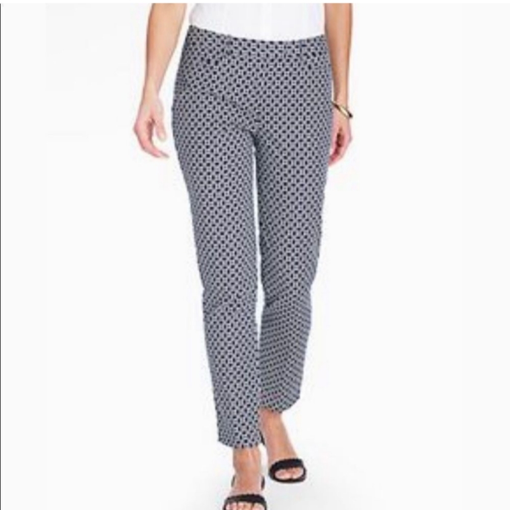 Talbots petites black and white geo floral embroidered silk pants  16